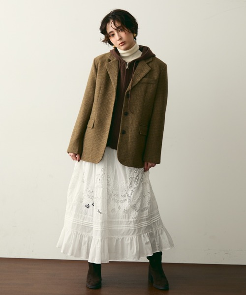 Trish（トリッシュ）の「裏キルティングガンクラブチェックテーラージャケット（テーラードジャケット・レディース・ブラウン/キャメル・FREE）」の22枚目の写真