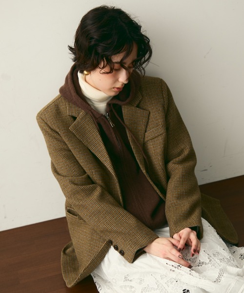 Trish（トリッシュ）の「裏キルティングガンクラブチェックテーラージャケット（テーラードジャケット・レディース・ブラウン/キャメル・FREE）」の19枚目の写真