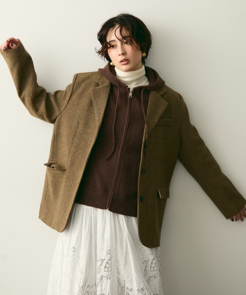 Trish（トリッシュ）の「裏キルティングガンクラブチェックテーラージャケット（テーラードジャケット・レディース・ブラウン/キャメル・FREE）」の20枚目の写真