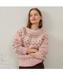 Nordic Jacquard Merino Wool Knit - Pink