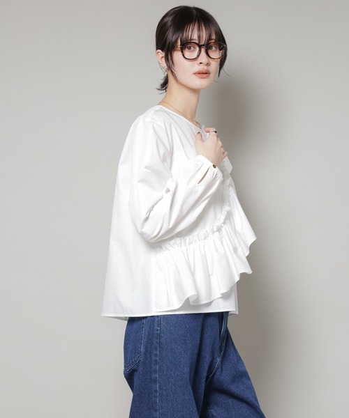 NANO universe(ナノユニバース)の「斜めフリルプルオーバーブラウス(シャツ/ブラウス・レディース・ダークオレンジ/ブラック/ホワイト・FREE)」の14枚目の写真