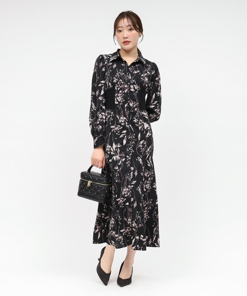 セール】フラワープリントコルセット風シャツワンピース（シャツ