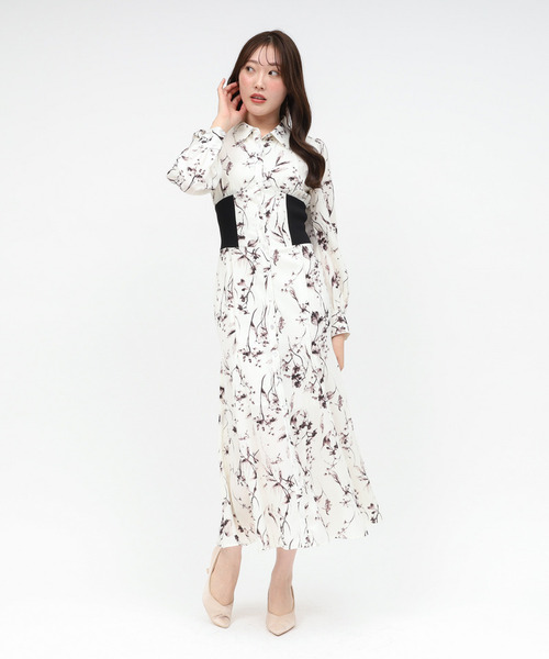 ROYAL PARTY(ロイヤルパーティー)の「フラワープリントコルセット風シャツワンピース(シャツワンピース・レディース・ブラック/オフホワイト・FREE)」の10枚目の写真