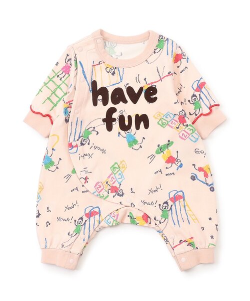 BIT'Z（ビッツ）の「楽しく遊ぼう総柄カバーオール（ロンパース・キッズ・アイボリー/サーモンピンク/ミント/イエロー・60/70/80）」の4枚目の写真