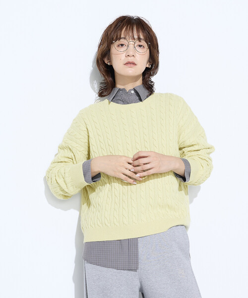COMME CA Wardrobe(コムサワードローブ)の「ケーブル編 ニットプルオーバー(ニット/セーター・レディース・アイボリー/チャコール/イエロー・FREE)」の15枚目の写真