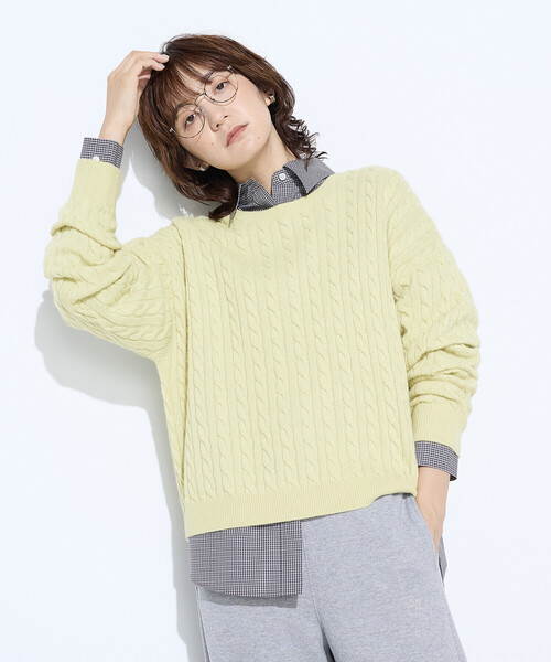 COMME CA Wardrobe(コムサワードローブ)の「ケーブル編 ニットプルオーバー(ニット/セーター・レディース・アイボリー/チャコール/イエロー・FREE)」の16枚目の写真
