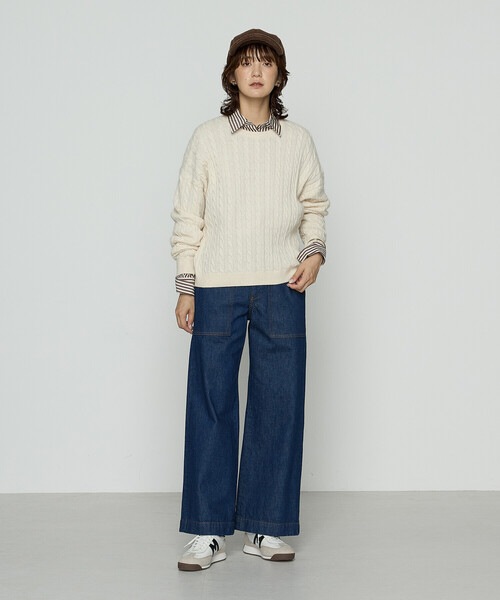COMME CA Wardrobe(コムサワードローブ)の「ケーブル編 ニットプルオーバー(ニット/セーター・レディース・アイボリー/チャコール/イエロー・FREE)」の19枚目の写真