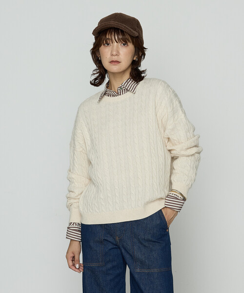 COMME CA Wardrobe(コムサワードローブ)の「ケーブル編 ニットプルオーバー(ニット/セーター・レディース・アイボリー/チャコール/イエロー・FREE)」の21枚目の写真