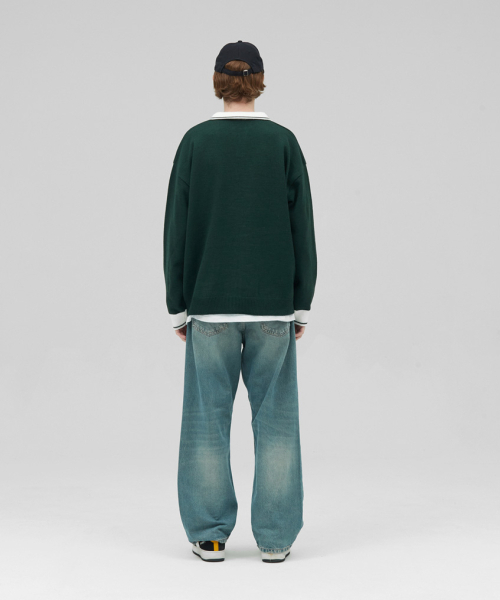 STENDS（ステンズ）の「[M~4XL] フットボールカラー配色ニット_グリーン（ニット/セーター・レディース・その他・XXX-LARGE/MEDIUM/LARGE/X-LARGE/XX-LARGE/XXXX-LARGE）」の3枚目の写真