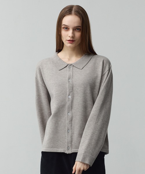 CALLNE（カルネ）の「【CALLNE】Basic Knit Shirt Cardigan /ベーシックニットシャツカーディガン(襟付き)（カーディガン/ボレロ・メンズ・ブラック/グレイッシュベージュ・L/M）」の13枚目の写真