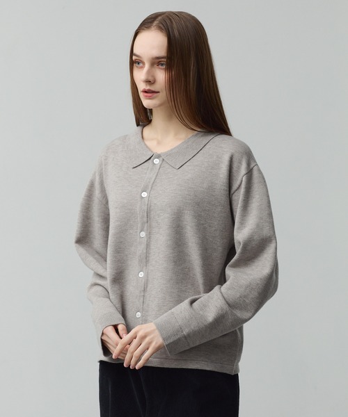 CALLNE（カルネ）の「【CALLNE】Basic Knit Shirt Cardigan /ベーシックニットシャツカーディガン(襟付き)（カーディガン/ボレロ・メンズ・ブラック/グレイッシュベージュ・L/M）」の14枚目の写真