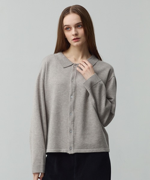 CALLNE（カルネ）の「【CALLNE】Basic Knit Shirt Cardigan /ベーシックニットシャツカーディガン(襟付き)（カーディガン/ボレロ・メンズ・ブラック/グレイッシュベージュ・L/M）」の16枚目の写真