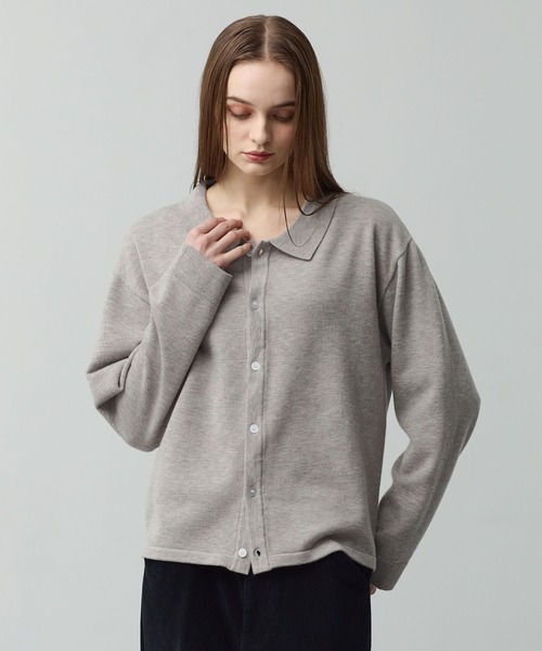 CALLNE（カルネ）の「【CALLNE】Basic Knit Shirt Cardigan /ベーシックニットシャツカーディガン(襟付き)（カーディガン/ボレロ・メンズ・ブラック/グレイッシュベージュ・L/M）」の18枚目の写真