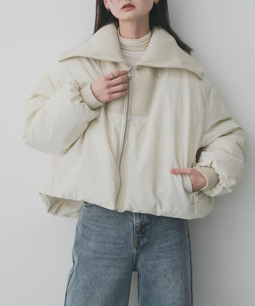 セール】ビッグカラーショートパフジャケット（ダウンジャケット