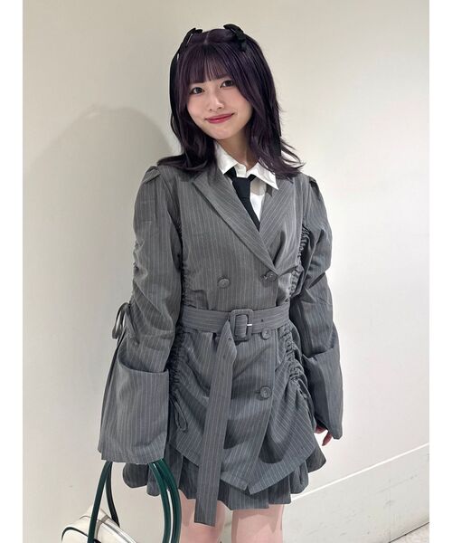 セール】ギャザーリボンジャケットミニワンピース【セットアップ対応