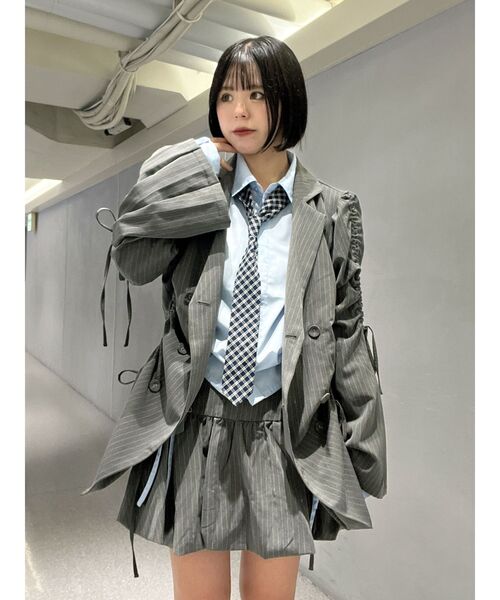 jouetie（ジュエティ）の「ギャザーリボンジャケットミニワンピース【セットアップ対応】（テーラードジャケット・レディース・グレー/ブラック/ピンク・MEDIUM）」の5枚目の写真