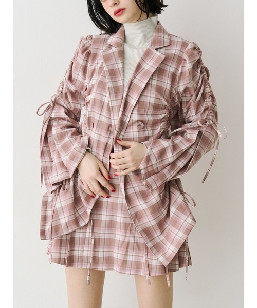 jouetie（ジュエティ）の「ギャザーリボンジャケットミニワンピース【セットアップ対応】（テーラードジャケット・レディース・グレー/ブラック/ピンク・MEDIUM）」の3枚目の写真