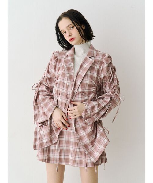 jouetie（ジュエティ）の「ギャザーリボンジャケットミニワンピース【セットアップ対応】（テーラードジャケット・レディース・グレー/ブラック/ピンク・MEDIUM）」の4枚目の写真