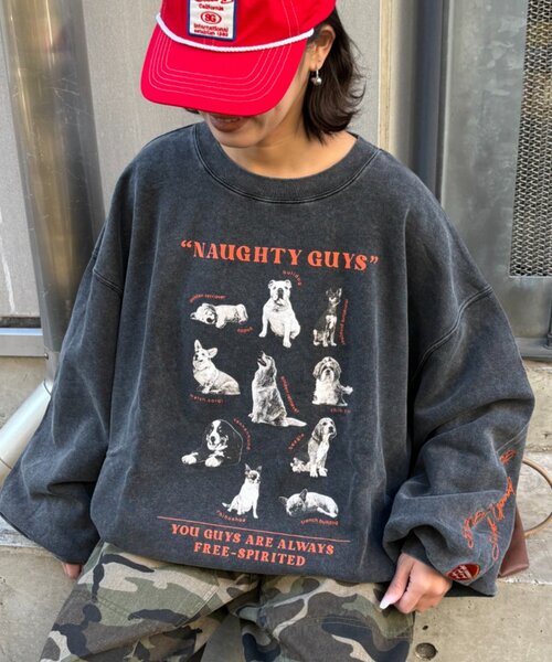 SOUNDSGOOOOD(サウンズグッド)の「【SOUNDS GOOOOD】DOGプリント刺繍ヴィンテージスウェット(スウェット・レディース・グリーン/パープル/グレー/ブラック・ONE SIZE)」の6枚目の写真