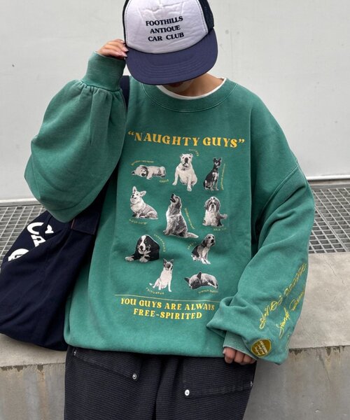 SOUNDSGOOOOD(サウンズグッド)の「【SOUNDS GOOOOD】DOGプリント刺繍ヴィンテージスウェット(スウェット・レディース・グリーン/パープル/グレー/ブラック・ONE SIZE)」の15枚目の写真