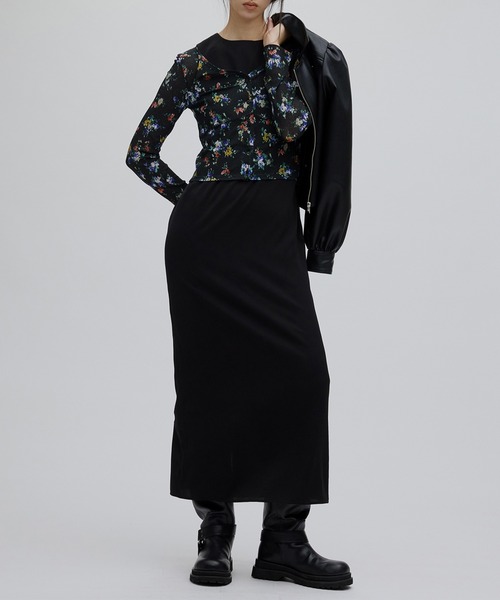 SHEER RIB CARDIGAN WITH STRAIGHT DRESS（ワンピース）｜Ameri