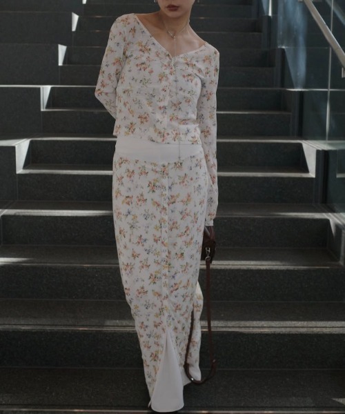 SHEER RIB CARDIGAN WITH STRAIGHT DRESS（ワンピース）｜Ameri 