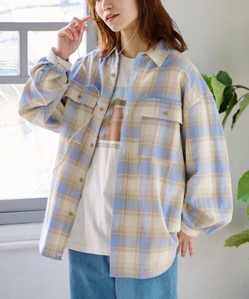 CIAOPANIC TYPY(チャオパニックティピー)の「【ユニセックス】パナマ織り/袖配色/チェックシャツジャケット(シャツ/ブラウス・メンズ・ベージュ/ピンク/ブラウン/グリーン・MEDIUM/LARGE)」の1枚目の写真