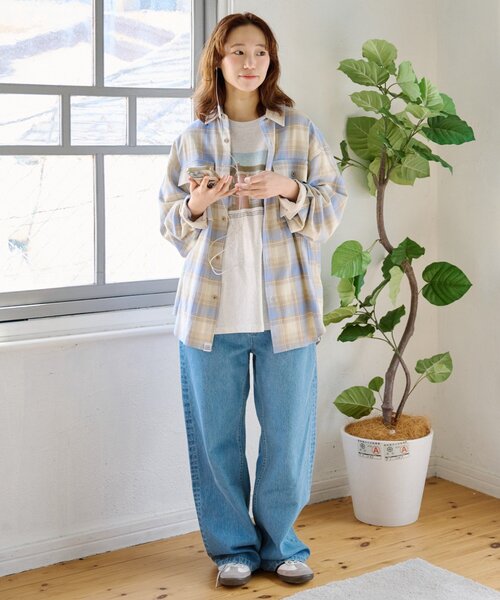 CIAOPANIC TYPY(チャオパニックティピー)の「【ユニセックス】パナマ織り/袖配色/チェックシャツジャケット(シャツ/ブラウス・メンズ・ベージュ/ピンク/ブラウン/グリーン・MEDIUM/LARGE)」の12枚目の写真