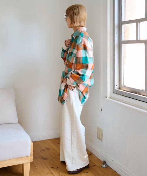 CIAOPANIC TYPY（チャオパニックティピー）の「【乾きやすい◎】ユニセックス/パナマ織り/袖配色/チェックシャツジャケット（シャツ/ブラウス・レディース・ベージュ/ピンク/ブラウン/グリーン・MEDIUM/LARGE）」の7枚目の写真