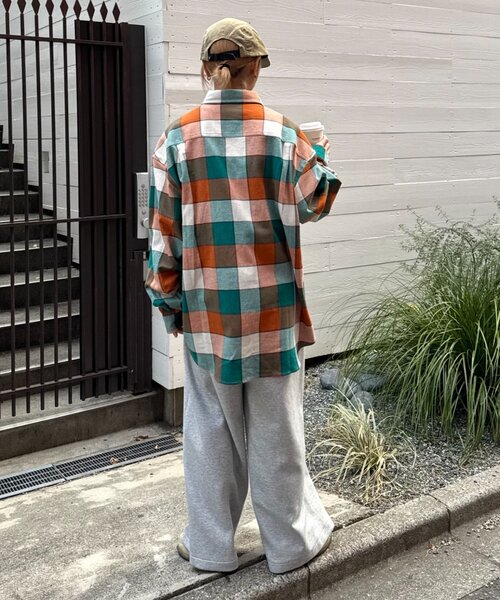 セール】【ユニセックス】パナマ織り/袖配色/チェックシャツジャケット