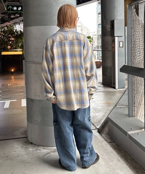 CIAOPANIC TYPY（チャオパニックティピー）の「【乾きやすい◎】ユニセックス/パナマ織り/袖配色/チェックシャツジャケット（シャツ/ブラウス・レディース・ベージュ/ピンク/ブラウン/グリーン・MEDIUM/LARGE）」の18枚目の写真