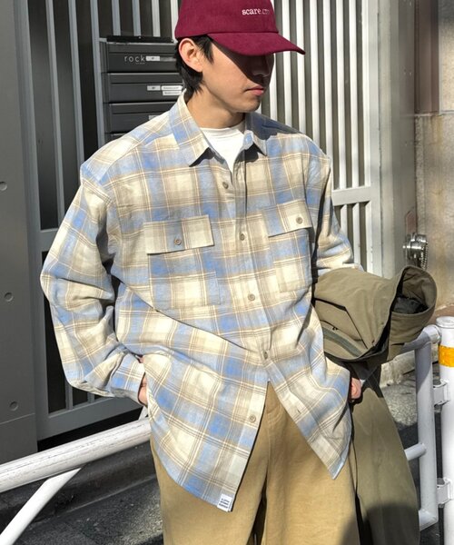 CIAOPANIC TYPY(チャオパニックティピー)の「【乾きやすい◎】ユニセックス/パナマ織り/袖配色/チェックシャツジャケット(シャツ/ブラウス・レディース・ベージュ/ピンク/ブラウン/グリーン/アイボリー・MEDIUM/LARGE)」の16枚目の写真
