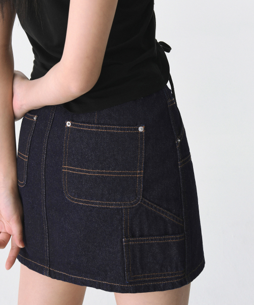 MUSINSA STANDARD WOMAN（ムシンサスタンダードウーマン）の「ウィメンズデニムダブルニカーペンターミニスカート[ディープインディゴ]（スカート・レディース・その他・LARGE/SMALL/MEDIUM/X-SMALL）」の7枚目の写真