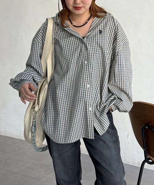 U.S. POLO ASSN.（ユーエスポロアッスン）の「【U.S. POLO ASSN.】フードチェックシャツ（シャツ/ブラウス・レディース・グリーン/パープル/ネイビー/アイボリー・FREE）」の13枚目の写真