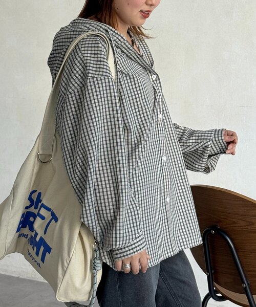 U.S. POLO ASSN.（ユーエスポロアッスン）の「【U.S. POLO ASSN.】フードチェックシャツ（シャツ/ブラウス・レディース・グリーン/パープル/ネイビー/アイボリー・FREE）」の16枚目の写真