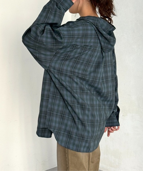 U.S. POLO ASSN.（ユーエスポロアッスン）の「【U.S. POLO ASSN.】フードチェックシャツ（シャツ/ブラウス・レディース・グリーン/パープル/ネイビー/アイボリー・FREE）」の6枚目の写真