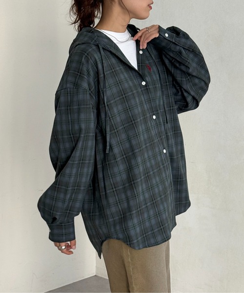 U.S. POLO ASSN.（ユーエスポロアッスン）の「【U.S. POLO ASSN.】フードチェックシャツ（シャツ/ブラウス・レディース・グリーン/パープル/ネイビー/アイボリー・FREE）」の8枚目の写真