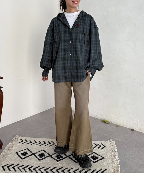 U.S. POLO ASSN.（ユーエスポロアッスン）の「【U.S. POLO ASSN.】フードチェックシャツ（シャツ/ブラウス・レディース・グリーン/パープル/ネイビー/アイボリー・FREE）」の9枚目の写真