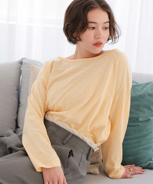titivate(ティティベイト)の「ルーズロングスリーブカットソー(Tシャツ/カットソー・レディース・ネイビー/ライトグレー/ブルー/ライトイエロー/オフホワイト/ライトピンク・FREE)」の1枚目の写真