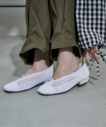 フェイクレザーヒールメッシュパンプス