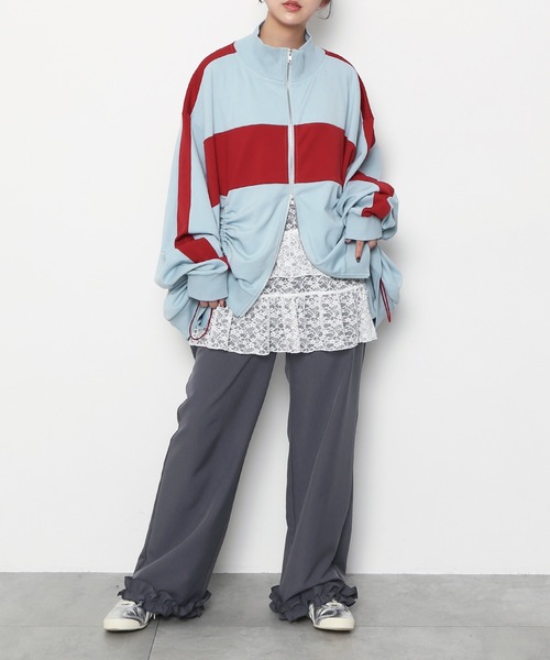 PUNYUS（プニュズ）の「フロントドロストジャージトップ（ジャージ・レディース・サックスブルー/アイボリー・1/2/3/4/5）」の6枚目の写真