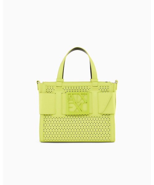 ARMANI EXCHANGE(アルマーニエクスチェンジ)の「【A|X アルマーニ エクスチェンジ】BOXロゴバックル パンチングミニハンドバッグ(ハンドバッグ・レディース・オフホワイト/ライトグリーン・FREE)」の7枚目の写真