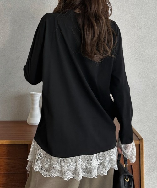 Eclat one(エクラワン)の「【Eclat one】レースレイヤード 長袖カットソー(Tシャツ/カットソー・レディース・ブラック/ホワイト・FREE)」の9枚目の写真