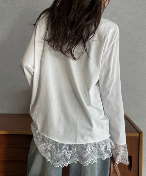 Eclat one(エクラワン)の「【Eclat one】レースレイヤード 長袖カットソー(Tシャツ/カットソー・レディース・ブラック/ホワイト・FREE)」の4枚目の写真