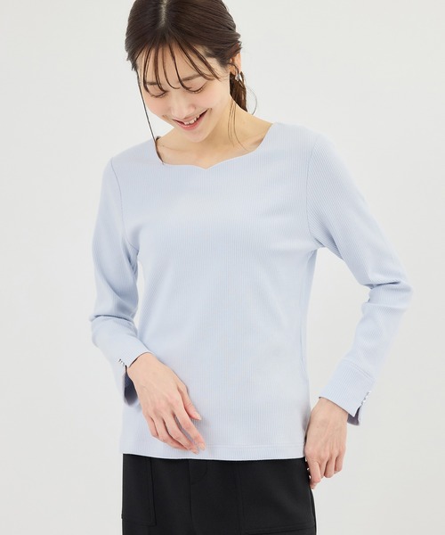 ROPE' PICNIC（ロペピクニック）の「ハートネックリブジャケットインナー（Tシャツ/カットソー・レディース・ブラック/ホワイト/サックスブルー・M/L）」の3枚目の写真