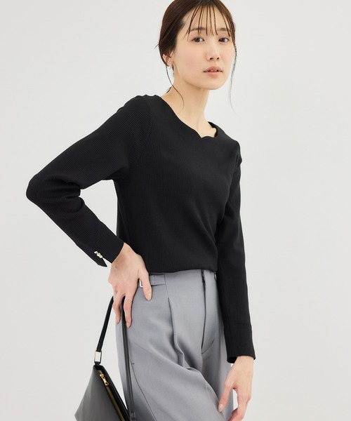 ROPE' PICNIC（ロペピクニック）の「ハートネックリブジャケットインナー（Tシャツ/カットソー・レディース・ブラック/ホワイト/サックスブルー・M/L）」の2枚目の写真