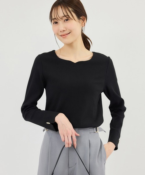 ROPE' PICNIC（ロペピクニック）の「ハートネックリブジャケットインナー（Tシャツ/カットソー・レディース・ブラック/ホワイト/サックスブルー・M/L）」の6枚目の写真