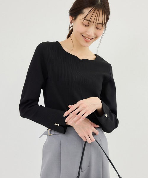 ROPE' PICNIC（ロペピクニック）の「ハートネックリブジャケットインナー（Tシャツ/カットソー・レディース・ブラック/ホワイト/サックスブルー・M/L）」の7枚目の写真