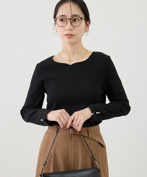 ROPE' PICNIC(ロペピクニック)の「ハートネックリブジャケットインナー(Tシャツ/カットソー・レディース・ブラック/ホワイト/サックスブルー・M/L)」の6枚目の写真