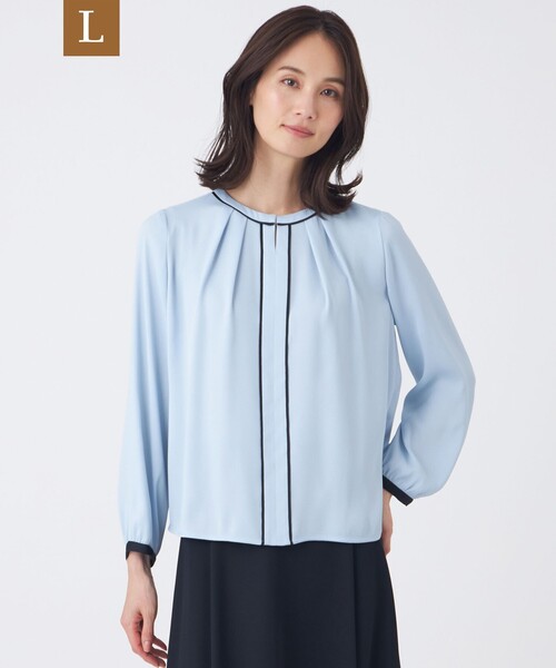 TRANS WORK（トランスワーク）の「【L】【ウォッシャブル】バックサテンジョーゼットブラウス（シャツ/ブラウス・レディース・ブルー/ベージュ/オフホワイト・46/44）」の3枚目の写真